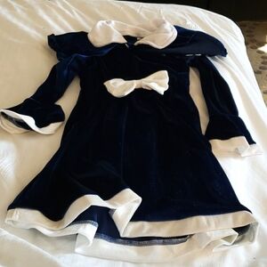 Moily Kids Girls Christmas Long Sleeve Blue Velvet 2 Piece Dress Set Size 110